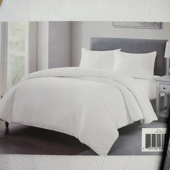TAHARI Home Full/Queen 100% Cotton Moss Bright White Duvet - Picture 2 of 10